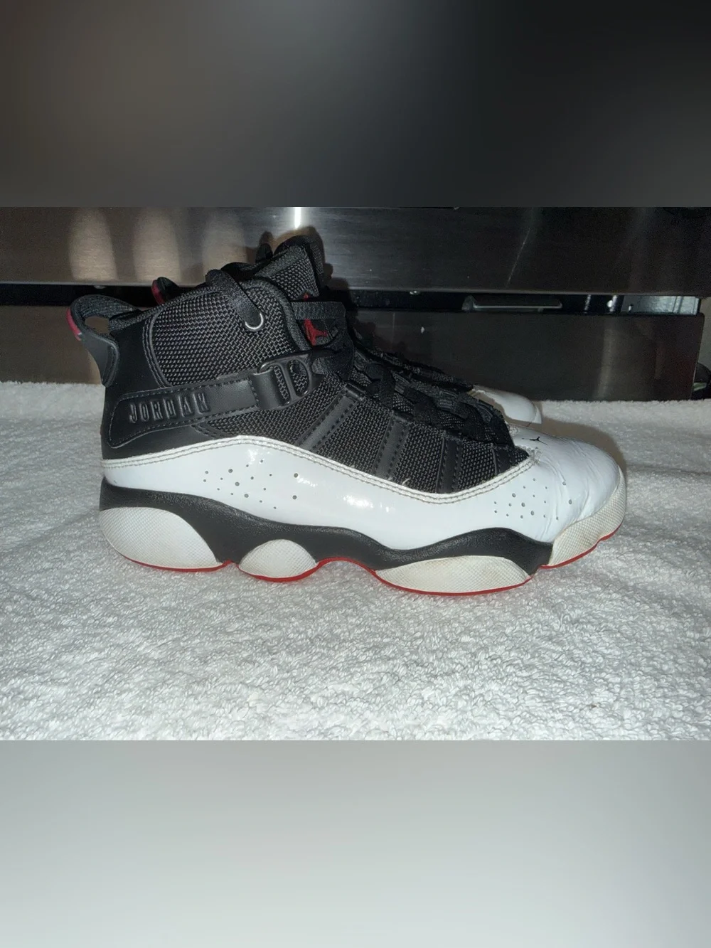 Nike Air 6 Rings Black/White/Red High-Top University Sneakers Size 2Y